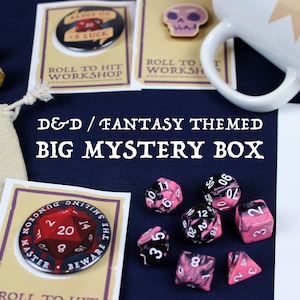 Mystery Gift Box / D&D Gift Box / DnD Gift / Dice Set / Dice Bag / Mug / Badge / Print / Dungeons and Dragons / Mystery Box / Geek Gift