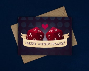 Happy Anniversary Card / D&D Card / DnD Card / Love Card / Anniversary Card / Heart Card / Dice Card / Congratulations Card
