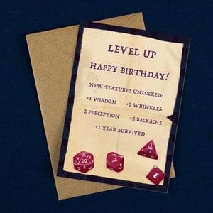 Level Up verjaardagskaart / D&D-verjaardagskaart / Joke-verjaardagskaart / Funny DnD-verjaardagskaart / Wisdom-verjaardagskaart / Dobbelstenen verjaardagskaart