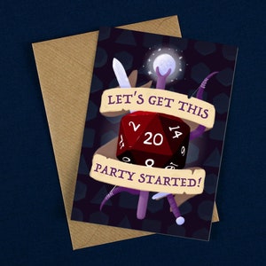 Laten we dit feest beginnen Verjaardagskaart / D&D verjaardagskaart / D20 verjaardagskaart / DnD verjaardagskaart / dobbelstenen verjaardagskaart / D20 kaart