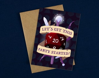 Commençons la fête carte d'anniversaire / carte d'anniversaire D&D / carte d'anniversaire D20 / carte d'anniversaire D&D / carte d'anniversaire de dés / carte D20
