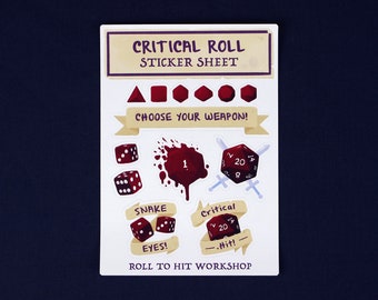 Critical Roll Sticker Sheet, D&D Stickers, DnD Stickers, Dungeons and Dragons, Geek Gift, Critical Roll, Critical Fail, D20, Dice, Dice Set