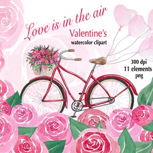 Love Clipart/Valentines Clip Art/Watercolor Valentines Day Clipart Illustrations/Instant Download Watercolor Clipart/Roses/Balloons/Wedding