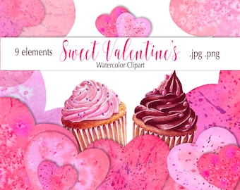 Love Clipart/Valentines Clip Art/Watercolor Valentines Day Clipart Illustrations/Instant Download Watercolor Clipart/Heart Clipart