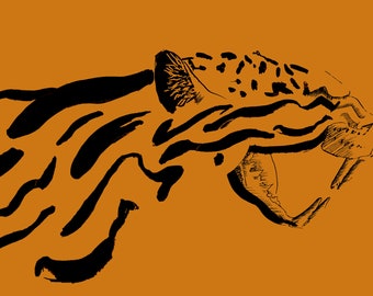 Leopard, warm colour, limited edition, illustration, A3, Landscape, watercolour, wall art,