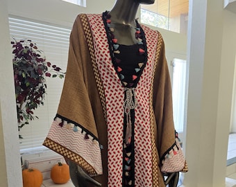 Embroidered Camel Brown Abaya, Hatta Trim, Ramadan Thobe