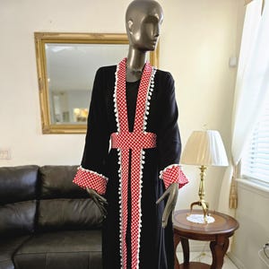 Black Abaya / Thobe / Kaftan with Palestinian Jordanian Red and White Shemagh شماغ  Embroidery  - Tatreez  Dress ( 2 Pieces ) with belt