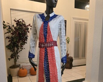Embroidered White Dress, Tatreez Design, Long Sleeve Kaftan (3 Piece)