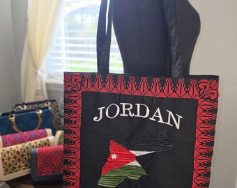 Bolso tote de piel/terciopelo con bordado tatreez, Jordania, Palestina