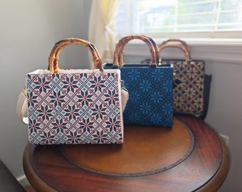 Bolso bandolera Tatreez bordado con asas estilo bambú - Jordania-Palestina