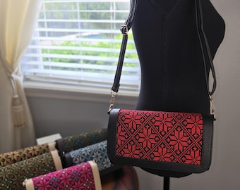 Bolso bandolera de piel sintética con solapa y bordados Tatreez - Jordano-palestino