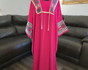 Pink Embroidered Palestinian Thobe Abaya Bisht with gold embroidery Tatreez