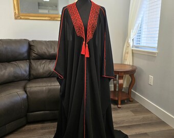 Embroidered Black Abaya, Bisht with red embroidery