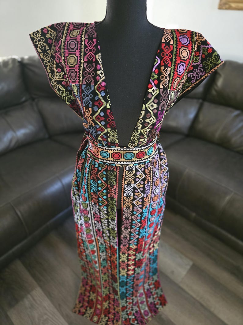 Colorfull Thobe Full Embroidered Colorful Tatreez Bisht, Palestinian Kaftan Thobe ...