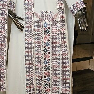 White Palestinian Kids Thobe Embroidered with Red Stripes