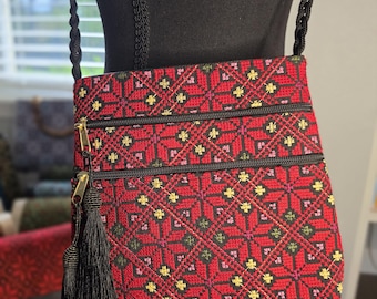 Bolso bandolera Tatreez bordado con múltiples cremalleras - Jordania-Palestina