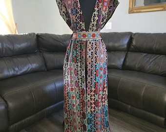 Full Embroidered colorful Tatreez Bisht, Palestinian Kaftan Thobe, Abaya #4