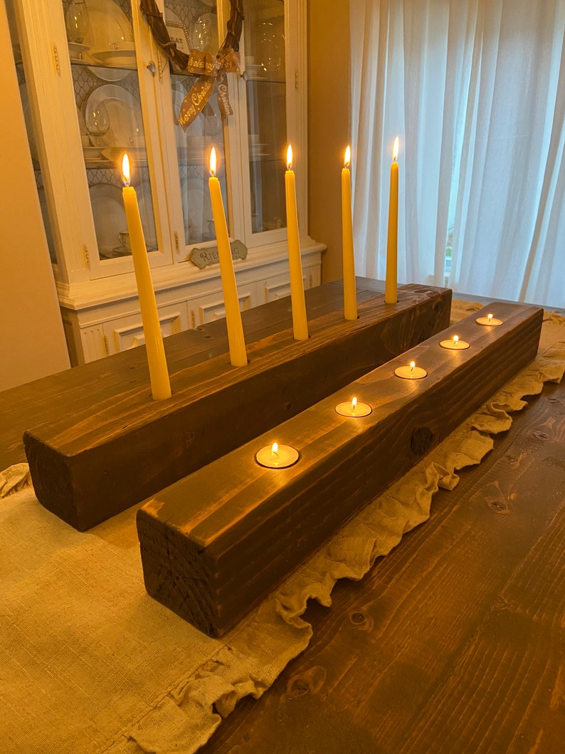 30 Inch Reversible Long Wood Candle Holder/5 Tealight and 5 Etsy