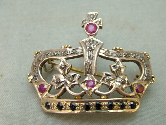 A Stunning Antique Royal Crown Brooch set with Di… - image 10