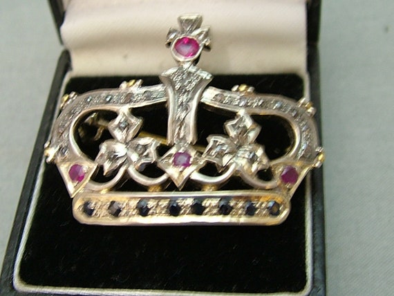 A Stunning Antique Royal Crown Brooch set with Di… - image 2