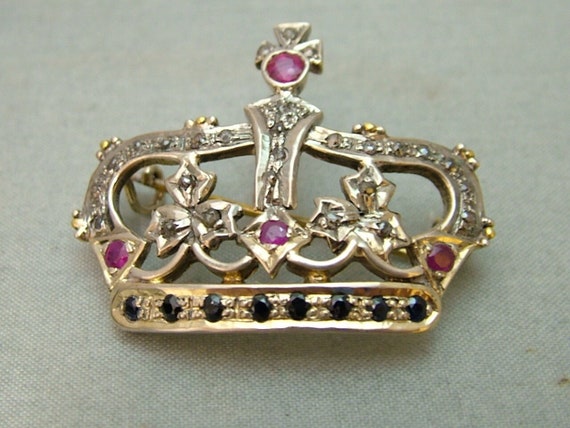 A Stunning Antique Royal Crown Brooch set with Di… - image 1