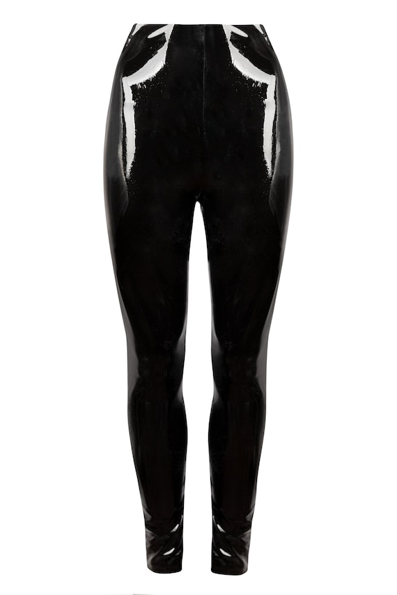Super Sexy Black Mid-waisted Latex Leggings With Discreet Side Zipper -   Ireland