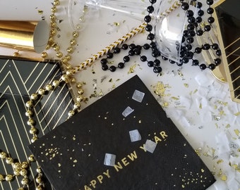 New Year's Eve Party Kit, NYE Party for 2 or 4, 1920s Art Deco New Years Party Décor and Tableware