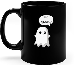 Cute Spooky Ghost Mug, Black Boo Halloween Mug, Black 11oz Ghost Theme Mug, Cute Ghost Mug, Spooky Black Mug