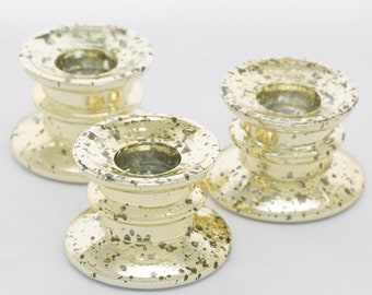Pack of 6 Short Gold Mercury Glass Tapered Candle Holders, Tapered Candlestick Holders for Wedding or Party Table Decor
