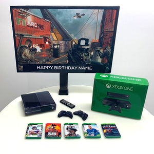 COD Personalizzato Cake Topper / Xbox One Bundle + Immagine personalizzata + Messaggio sulla TV / Bambini Adolescenti Giocatori Birthday Cake Topper
