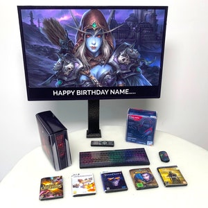 Gaming PC Birthday Cake Toppers | PERSONALISED Bundle | Custom Image + Message on the TV | Children Adults Teenagers Novelty Cake Toppers