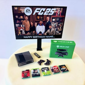 FIFA-voetbaltaarttopper | Xbox One-bundel + aangepast bericht en afbeelding op tv | Kinderen Volwassenen Tieners Gamers Verjaardagstaarttopper