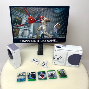 Topper per torta personalizzato / Set Serie S + Messaggio personalizzato e immagine sulla TV / Topper per torta di compleanno per bambini Adulti Adolescenti Giocatori