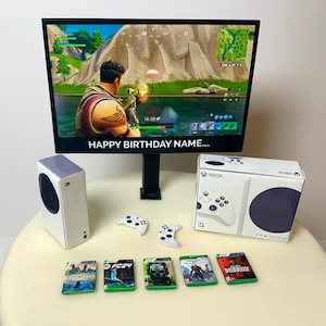 Topper per torta personalizzato / Pacchetto Serie S + Messaggio personalizzato e immagine sulla TV / Topper per torta di compleanno per bambini Adulti Adolescenti Giocatori