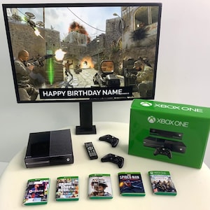 COD Topper torta di compleanno personalizzato / Xbox One Bundle / Immagine personalizzata + Messaggio sulla TV / Bambini Adolescenti Giocatori Football Cake Topper