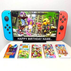 Cake Topper personalizzato / Divertente Nintendo Switch Topper con immagine personalizzata, messaggio + giochi / Toppers torta di compleanno per bambini