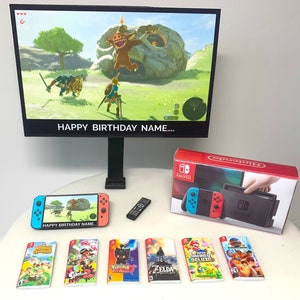 Cake Topper personalizzato / Nintendo Switch con immagine personalizzata, messaggio + giochi / Novità Bambini Giocatori Torta di compleanno Toppers