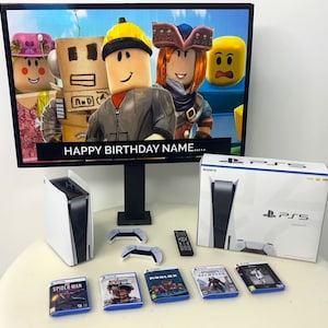 Topper torta di compleanno per bambini / PACCHETTO PERSONALIZZATO / PS5 / Immagine personalizzata + Messaggio sulla TV / Bambini Adolescenti Novità Cake Topper