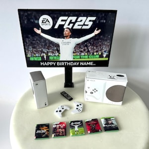 Topper per torta FIFA / Bundle Serie S + messaggio personalizzato e immagine sulla TV / Bambini Adulti Adolescenti Giocatori Topper per torta di compleanno