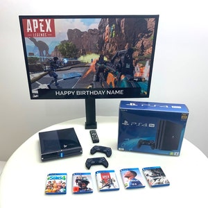 Gamers Cake Topper / Cake Topper PERSONALIZZATO / Ps4 Bundle / Immagine personalizzata + Messaggio sulla TV / Bambini Adulti Adolescenti Cake Toppers