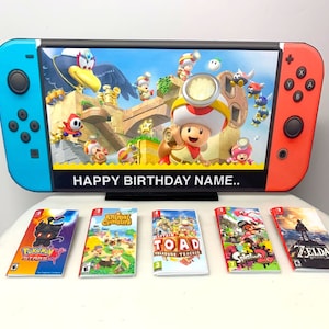 Cake Topper personalizzato / Divertente Nintendo Switch Topper con immagine personalizzata, messaggio + giochi / Novità Torta di compleanno Toppers