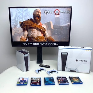 Gaming PC Geburtstag Cake Toppers | PERSONALISIERTES Set | Benutzerdefiniertes Bild + Nachricht auf dem Fernseher | Kinder Erwachsene Teenager Neuheit Gamer Cake Toppers Bild 4