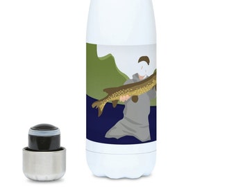 Fishing insulated Water bottle to personalise for a fisherman or fisher or fishing coach or fishing Christmas gift or fishing birthday gift