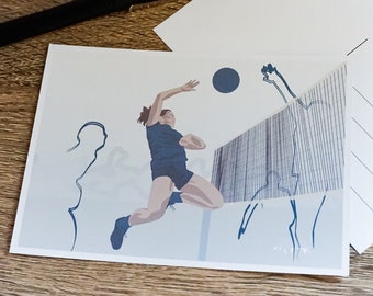 Woman volleyball card for girl volleyball birthday card or volleyball christmas card for volleyball coach for volleyball greeting card gift