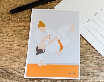 Girl judo card for woman judo birthday card or female judo christmas card for judo player or judo coach judo art greeting card