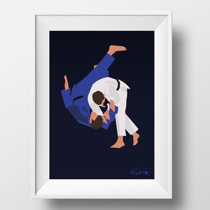 Judoposter cadeau illustratie voor jongen of tiener judospeler of judokacoach of judo kerstcadeau of judo verjaardagscadeau of judo printkunst