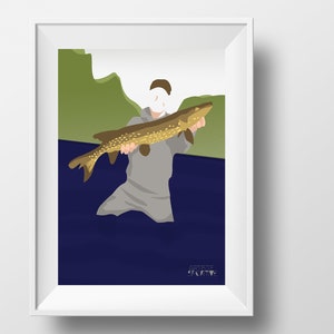 Fishing poster gift illustration for fisherman player or fish fan or fishing birthday gift or fishing christmas gift or fishing print art