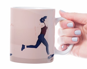 Woman running mug gift to personalise for a girl runner or a jogger or running coach or running christmas gift or running birthday gift