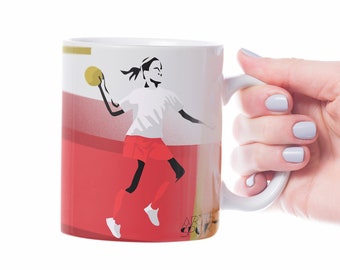 Woman handball mug gift to personalise for a girl handball player or handball coach for a handball Christmas gift or handball birthday gift