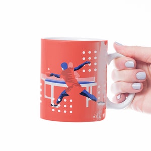 Table tennis mug gift to personalise in red for a ping pong player or table tennis coach or table tennis Christmas or birthday gift